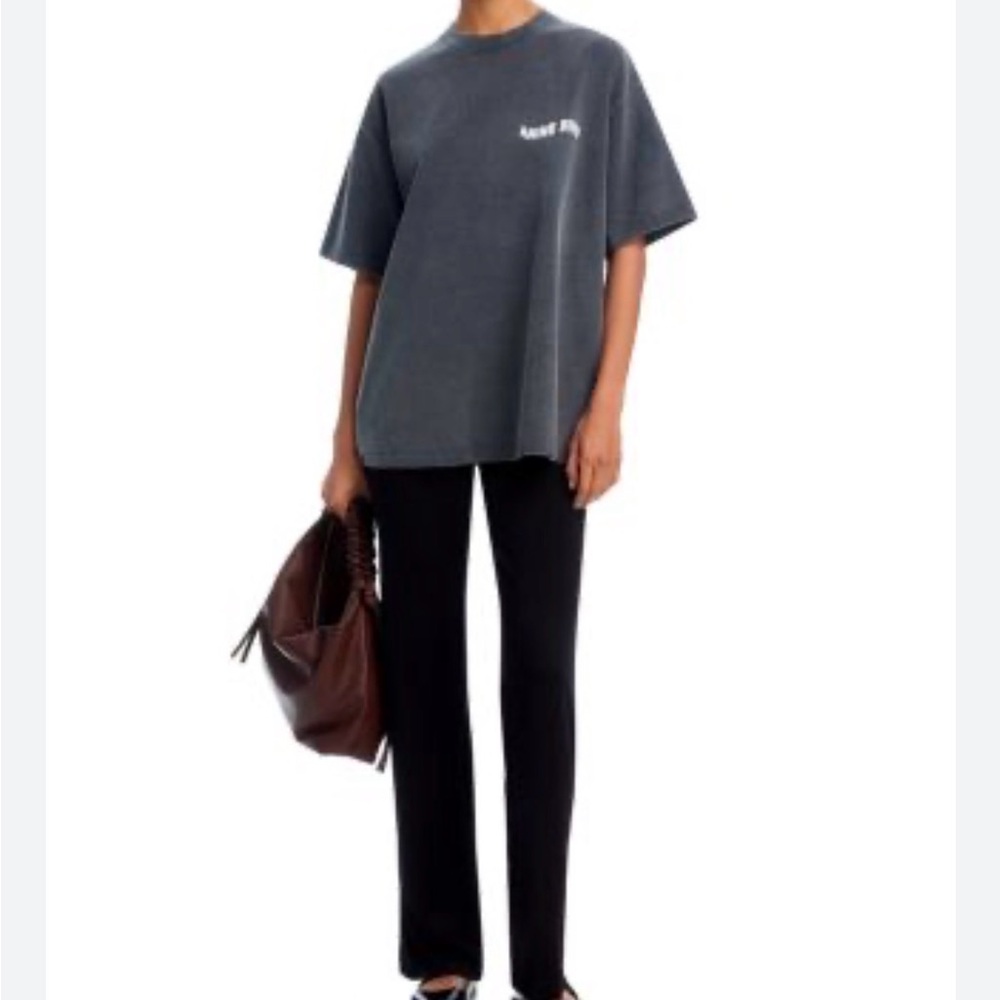 Anine Bing Oversized Washed Charcoal Gray Logo Tee